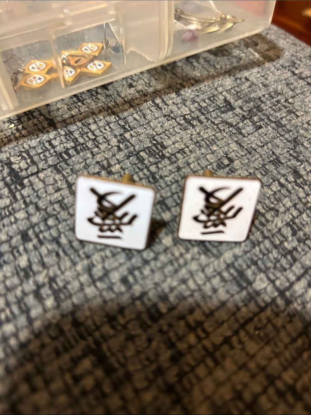 White Enamel Square Cufflinks with Black Motif — Classic Men’s Accessory